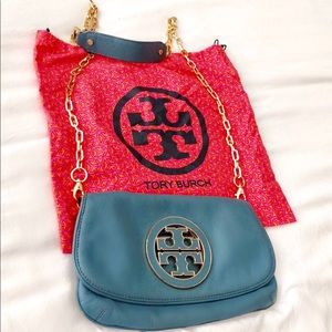 Tory Burch Amanda Leather Crossbody Sky Blue/Gold